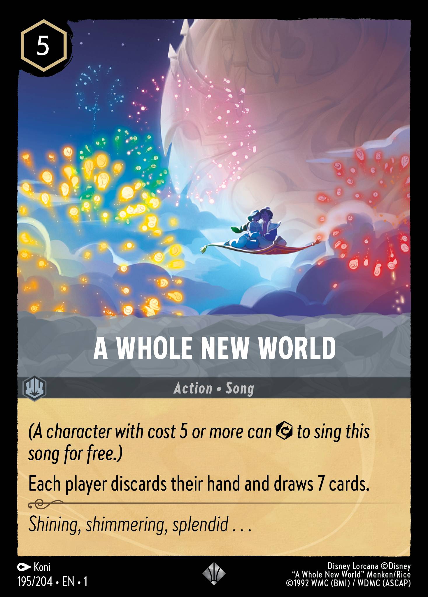 Official A Whole New World card art from Disney Lorcana.